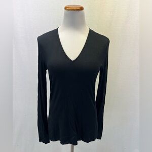 Akris Punto Black Modal Elastane V Neck Long Sleeve Top Sz. 10